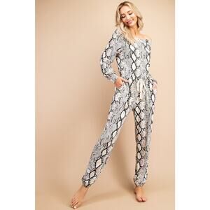 Snake print off-shoulder jumpsuit-Small